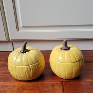 Create And Barrel B Eigen Harvest Pumpkin Lidded Bowl Soup Candy Dish Set of 2